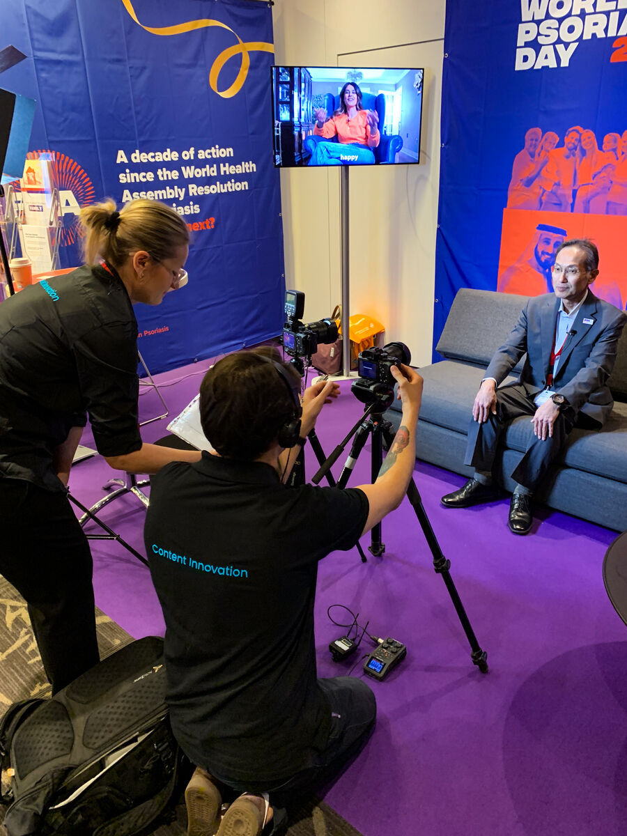 Filming an interview on location
